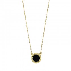 Collier chaîne fine en argent 925/1000 avec motif rond en agate noire