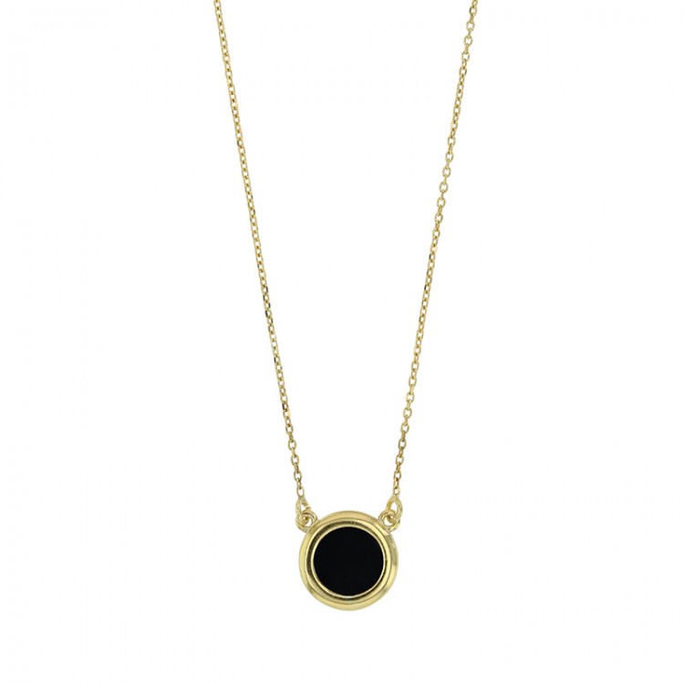 Collier chaîne fine en argent 925/1000 avec motif rond en agate noire