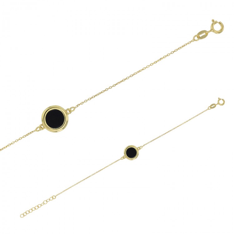 Bracelet argent 925/1000 doré avec un motif rond en agate noire