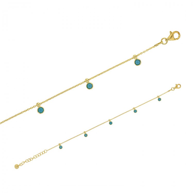 Bracelet LUNA en argent 925/1000 doré avec des cristaux bleu turquoise