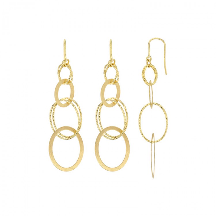 Boucles d'oreilles en argent 925/1000 doré ovales lisses et diamantés