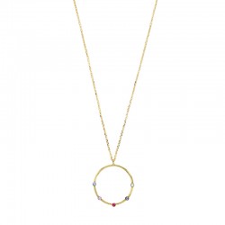 Collier en argent 925/1000 doré avec cercle serti de 5 cristaux multicolores