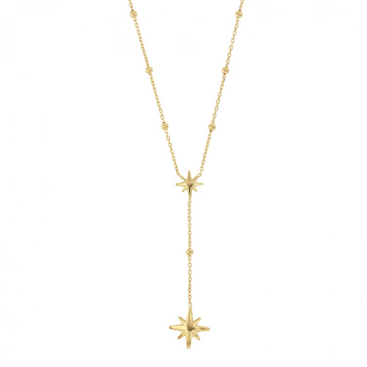 Collier en argent 925/1000 doré, composé d'étoiles façon chapelet