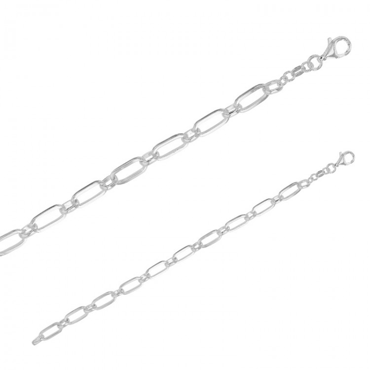 Bracelet argent 925/1000 maille fantaisie forçat allongée