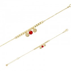 Bracelet en argent 925/1000 doré pampilles dorés et pampille facettée rouge