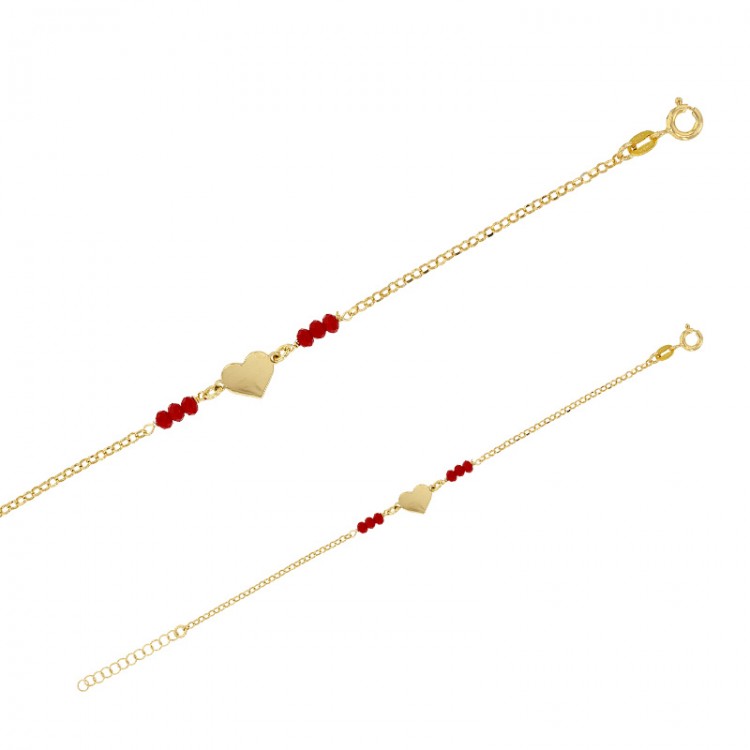 Bracelet argent 925/1000 doré avec cœur et pierres synthétiques rouges