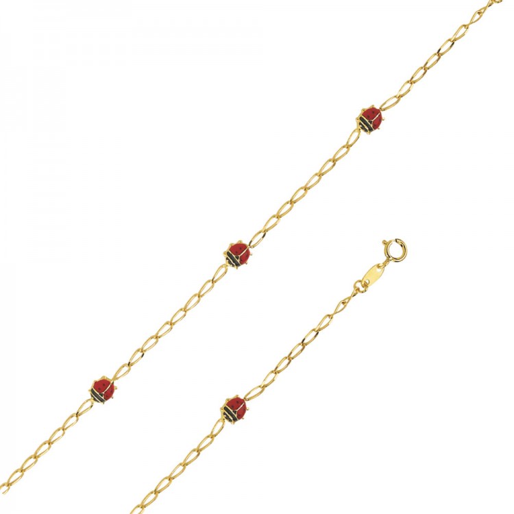 Bracelet avec des coccinelles rouge en Or 18 carats