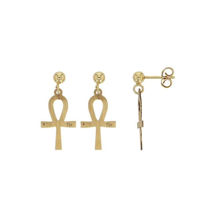 Boucles d'oreilles croix Ankh en argent 925/1000 doré