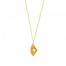 Collier petit coquillage en argent 925/1000 doré orné d'une perle synthétique
