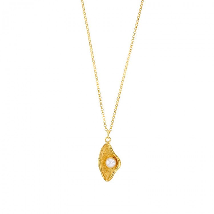 Collier petit coquillage en argent 925/1000 doré orné d'une perle synthétique