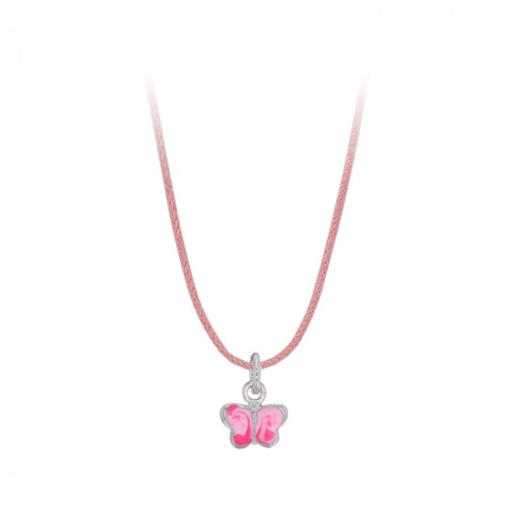 Collier Pendentif Papillon Rose en Argent