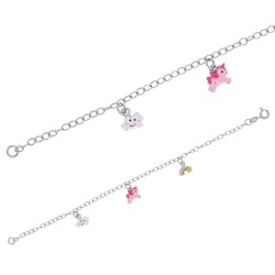 Bracelet Argent Pendentifs Nuage, Licorne et Arc-en-ciel