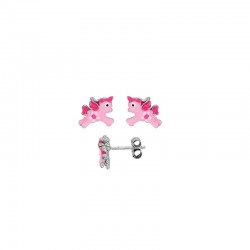 Boucles d'oreilles Licorne Rose en Argent