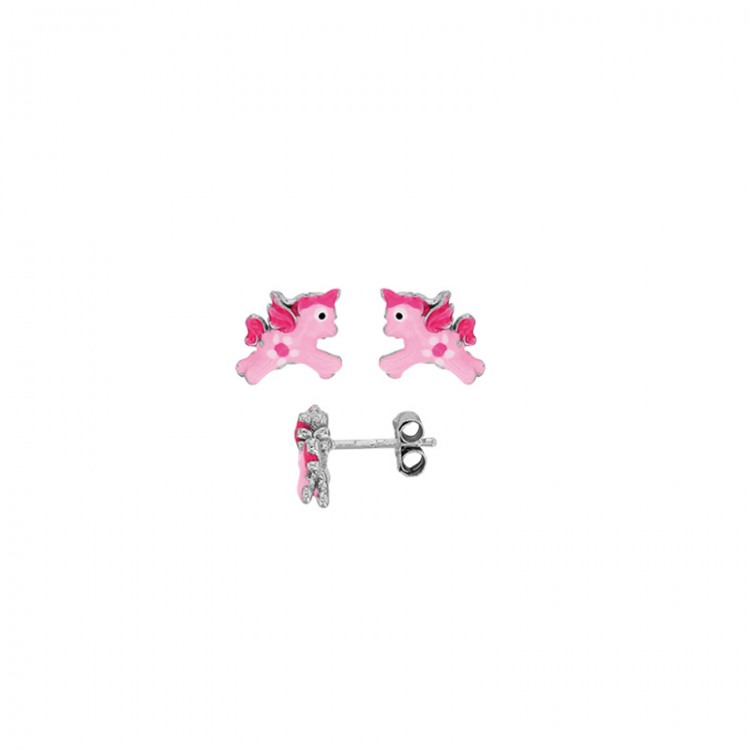 Boucles d'oreilles Licorne Rose en Argent