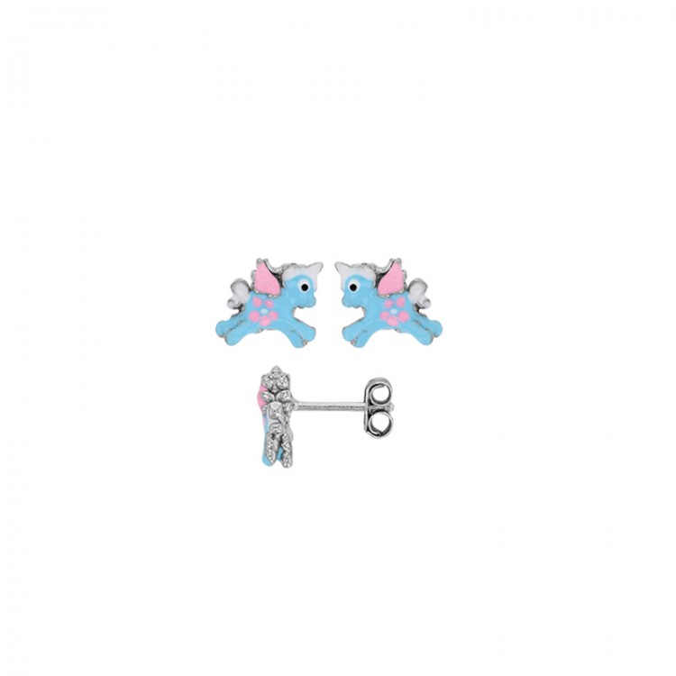 Boucles d'oreilles Licorne Bleu en Argent