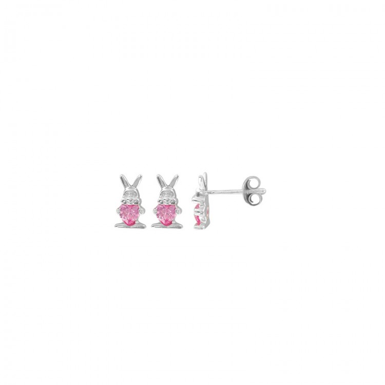 Boucles d'oreilles argent lapin pierre rose.