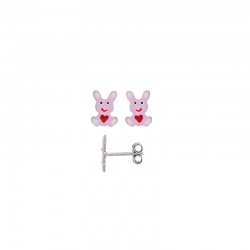 Boucles d'oreilles en argent lapin cœur rouge.