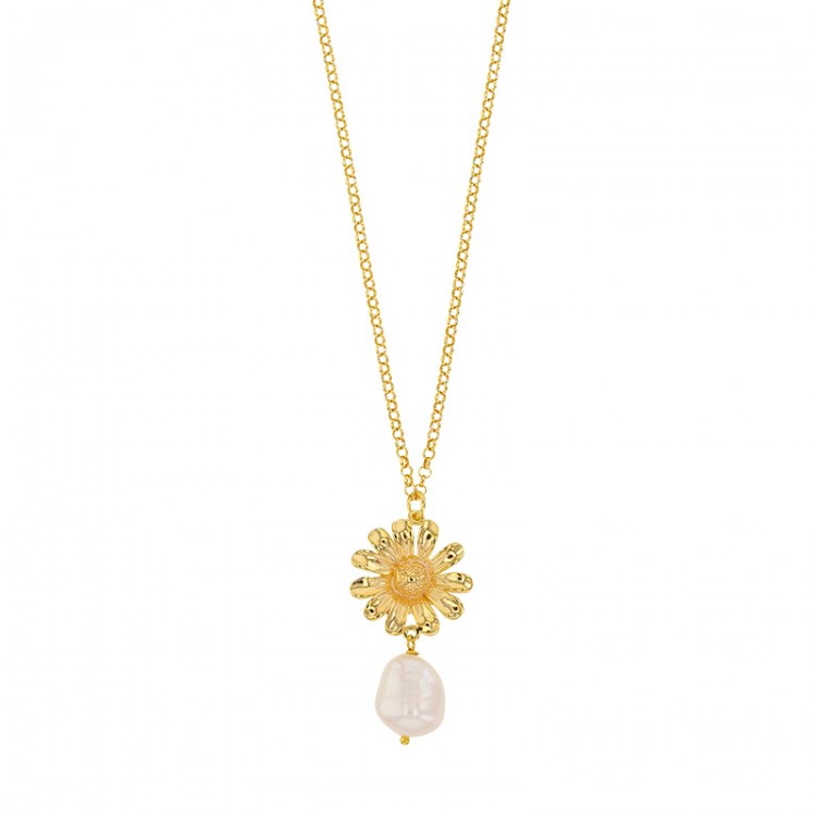 Collier Marguerite en argent 925/1000 doré et perle synthétique