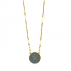 Collier rond perlé gris avec étoile en argent 925/1000 doré.