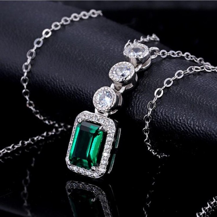 Collier Argent 925 Avec Pierres Vertes - Émeraude, Apatite, Calcédoine - Neuf Avec étiquettes