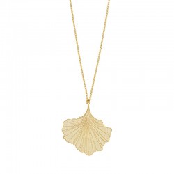 Collier pendant grande feuille de Ginkgo en filigrane argent 925/1000 doré