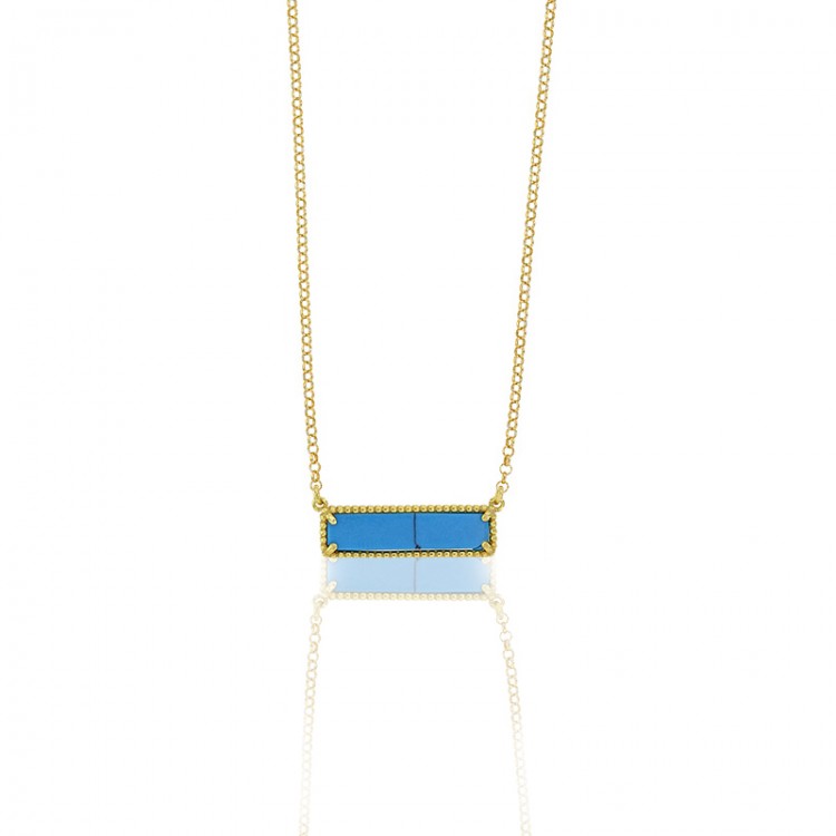 Collier en argent 925 doré orné un pendentif rectangle couleur turquoise