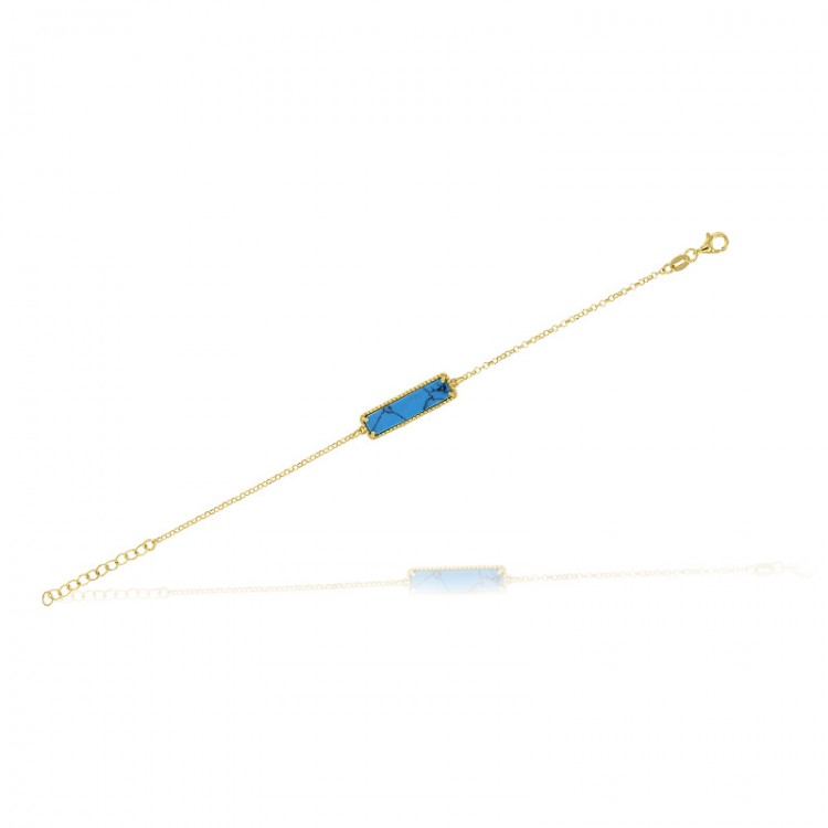 Bracelet rectangle perlé en argent 925/1000 doré orné de turquoise reconstituée
