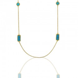 Collier sautoir en argent 925 doré orné de turquoises reconstituées