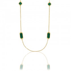 Collier sautoir avec perle cristal vert émeraude et argent 925 doré