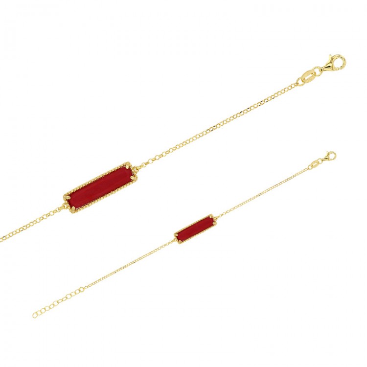 Bracelet avec une perle de verre couleur corail en argent 925/1000 doré