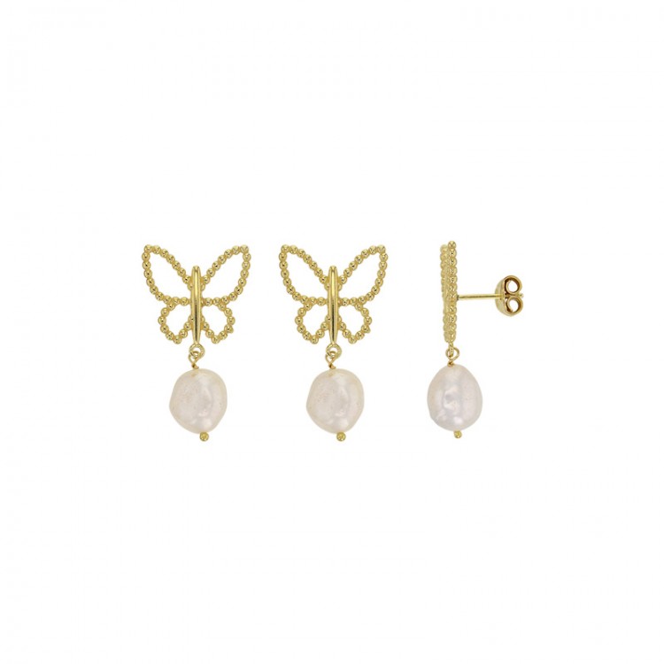 Boucles d'oreilles papillon perlées en argent 925/1000 doré