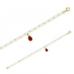 Bracelet perlé avec une pierre goutte rouge argent 925/1000 doré