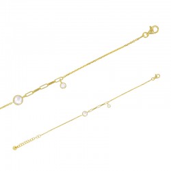Bracelet perlé avec deux pierres synthétique en argent 925/1000 doré
