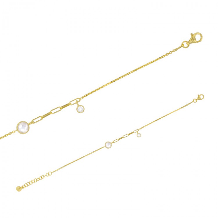 Bracelet perlé avec deux pierres synthétique en argent 925/1000 doré