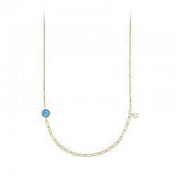 Collier perlé avec deux pierres synthétique turquoise et blanc en argent 925/1000 doré