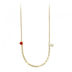 Collier perlé avec deux pierres synthétique rouge et blanc en argent 925/1000 doré