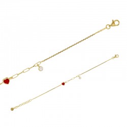 Bracelet perlé avec deux pierres synthétique rouge et blanc en argent 925/1000 doré