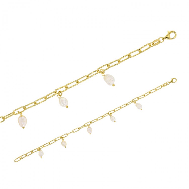 Bracelet avec 5 perles synthétiques en argent 925/1000 doré