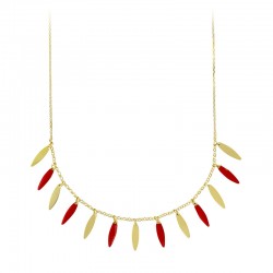 Collier pampilles ornée d'émail rouge en argent 925/1000 doré