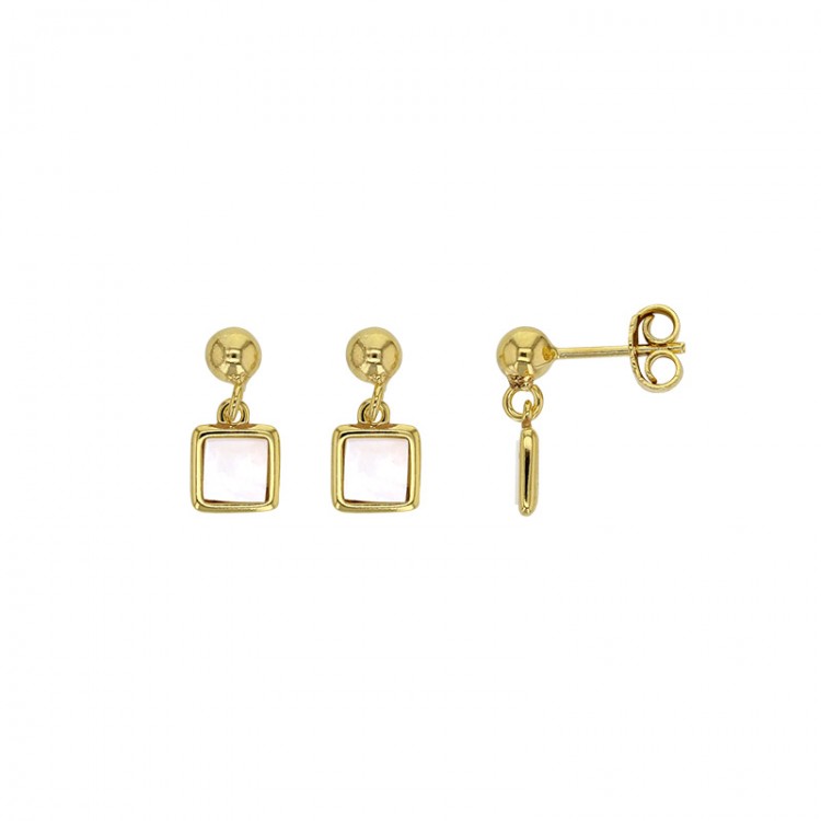 Boucles d'oreilles MADRE PERLA en argent 925/1000 doré avec un carré orné de nacre