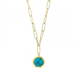 Collier en argent 925/1000 doré avec une turquoise reconstituée en forme ronde