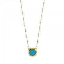 Collier chaîne fine en argent 925/1000 doré avec une turquoise reconstituée en forme ronde