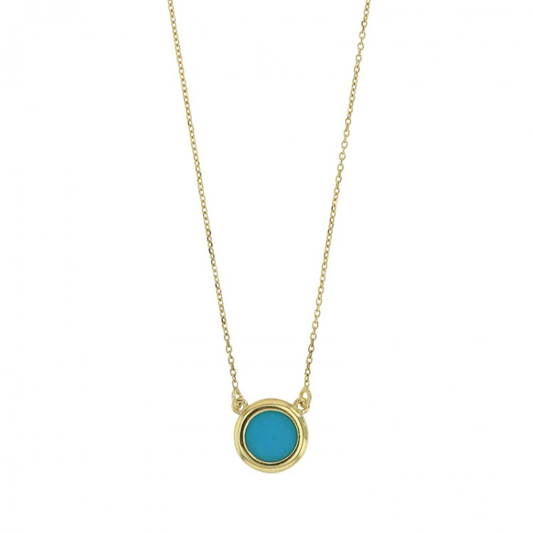 Collier chaîne fine en argent 925/1000 doré avec une turquoise reconstituée en forme ronde