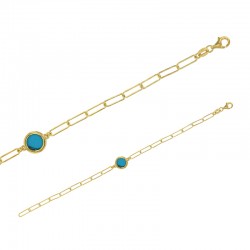 Bracelet chaîne fine en argent 925/1000 doré avec de turquoise reconstituée en forme ronde